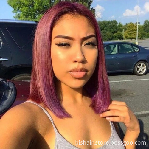 BIS Wholesale 99J Burgundy Short BoB Wig Straight Colored Human Hair Wigs For Women Dark Red 4X4 Lace Wig Pre Plucked Remy Hair